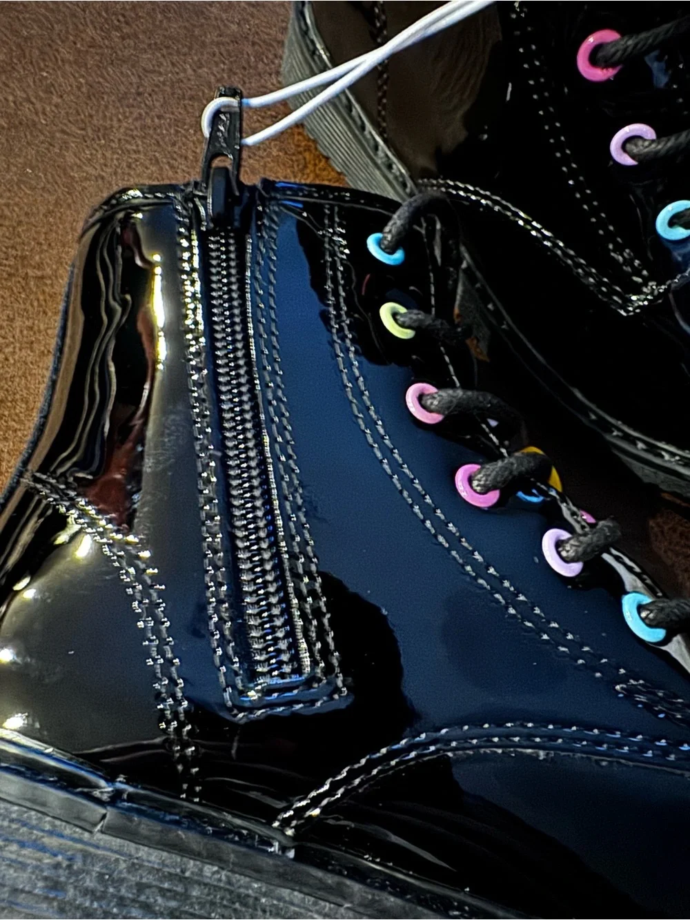 Little Girls Sz 12 Black Patent Combat Boots with Colorful Bead Charms